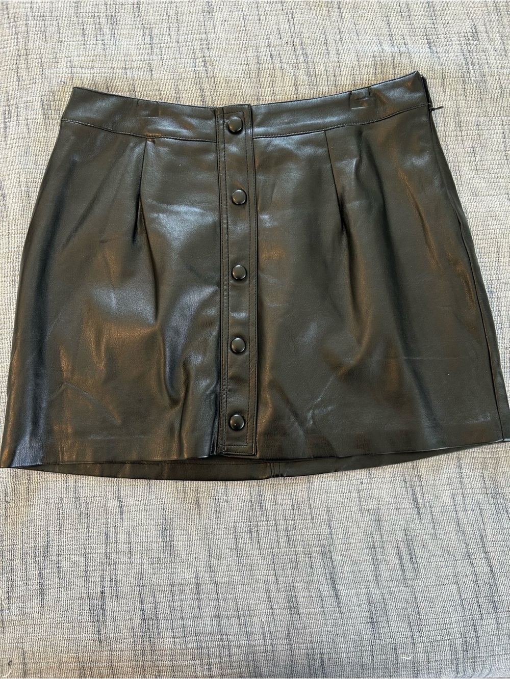 Faux Leather Green Button-Front Mini Skirt